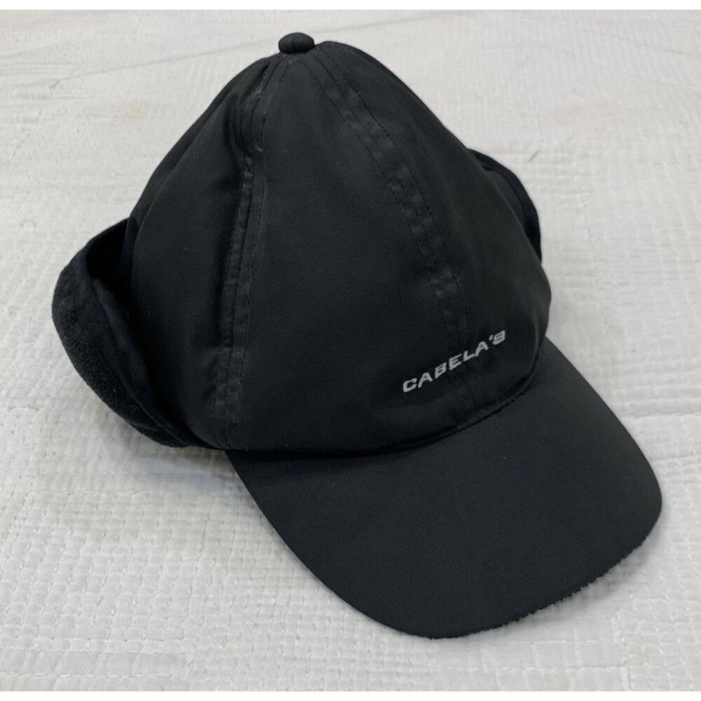 Cabelas Goose Down Insulated Ear Flap Winter Hat Cap Black One Size Cold Weather